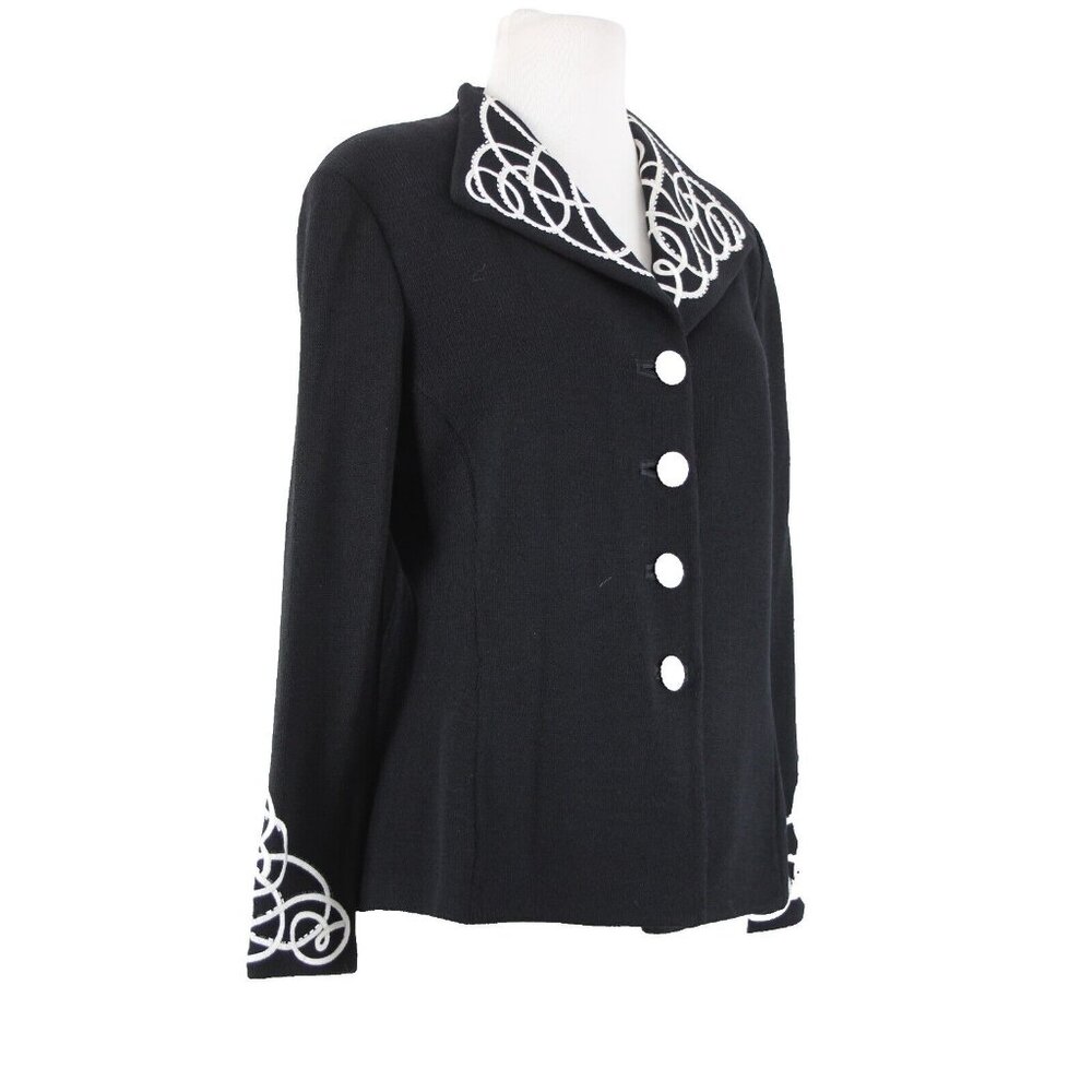 St John Evening Sz 8 Black White Paillette Rhinestones Santana Knit Jacket - Picture 4 of 16